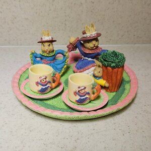 Vintage 90s Miniature Resin Tea Set - Popular Imports Rabbits Easter Set
